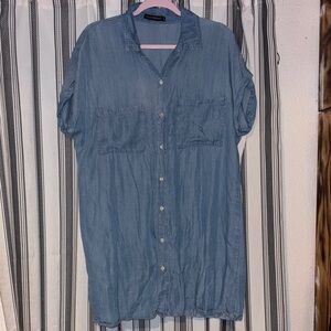 Casual Light Blue Denim Shirt Dress
